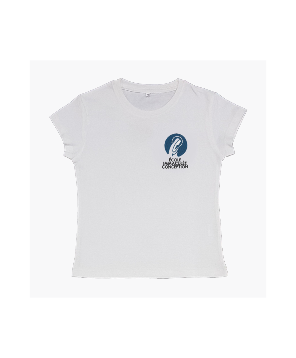 Fille - T-Shirt blanc brodé - Ecole... Fille - T-Shirt blanc brodé - Ecole...