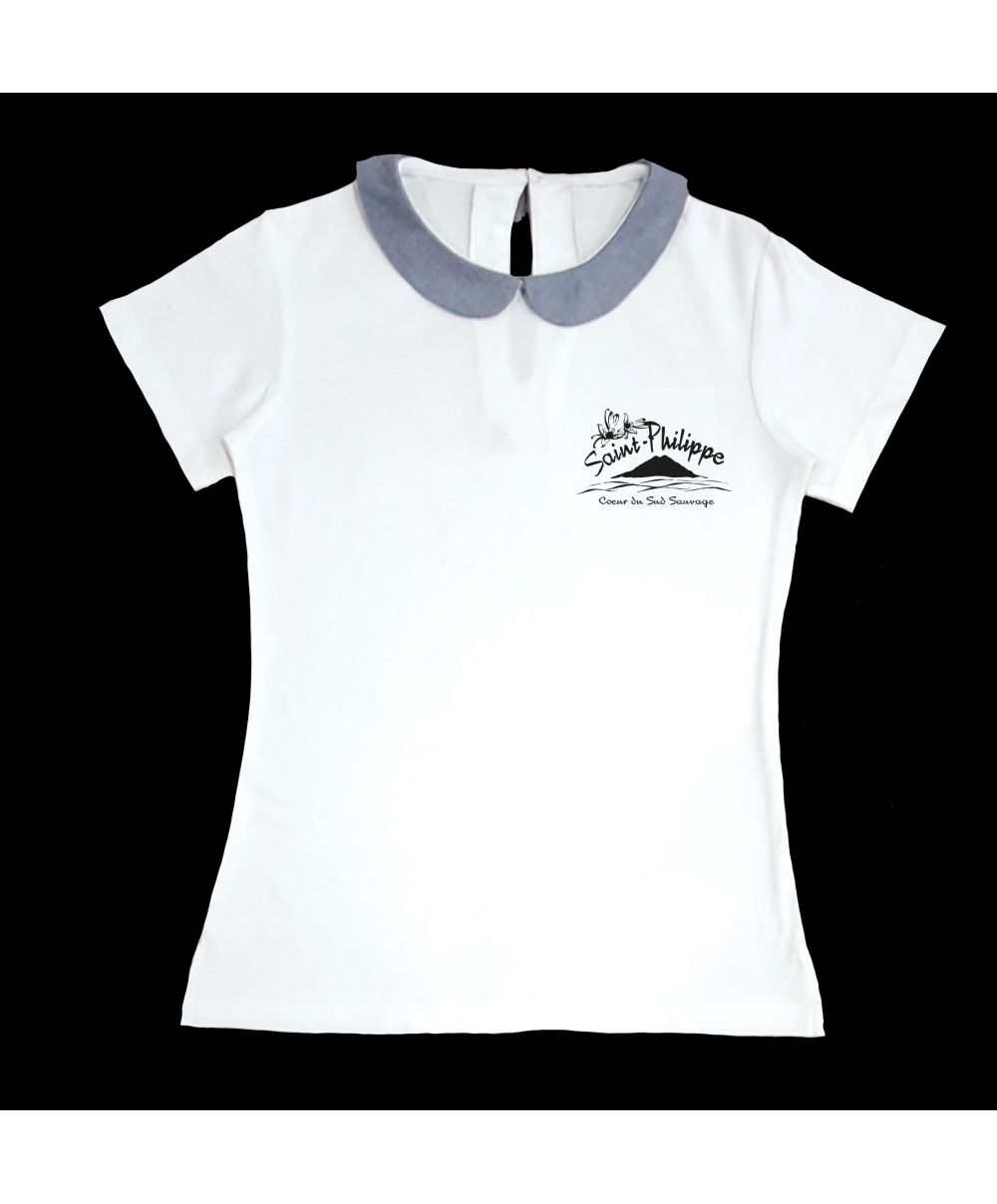 Fille - Polo Blanc Piqué - Col Claudine - Ecole du Baril