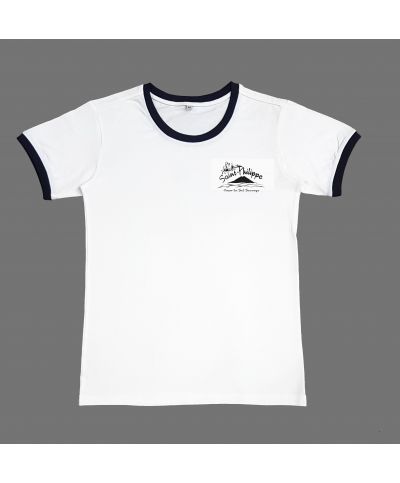 Mixte - Tee Shirt - Blanc Col & Manche Bleu Marine -...