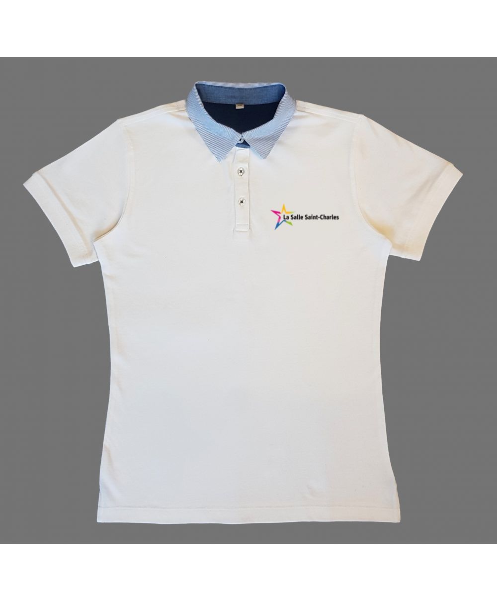 Fille - Polo Cintré blanc maille piquée Logo brodé - Collège La Salle Saint-Charles