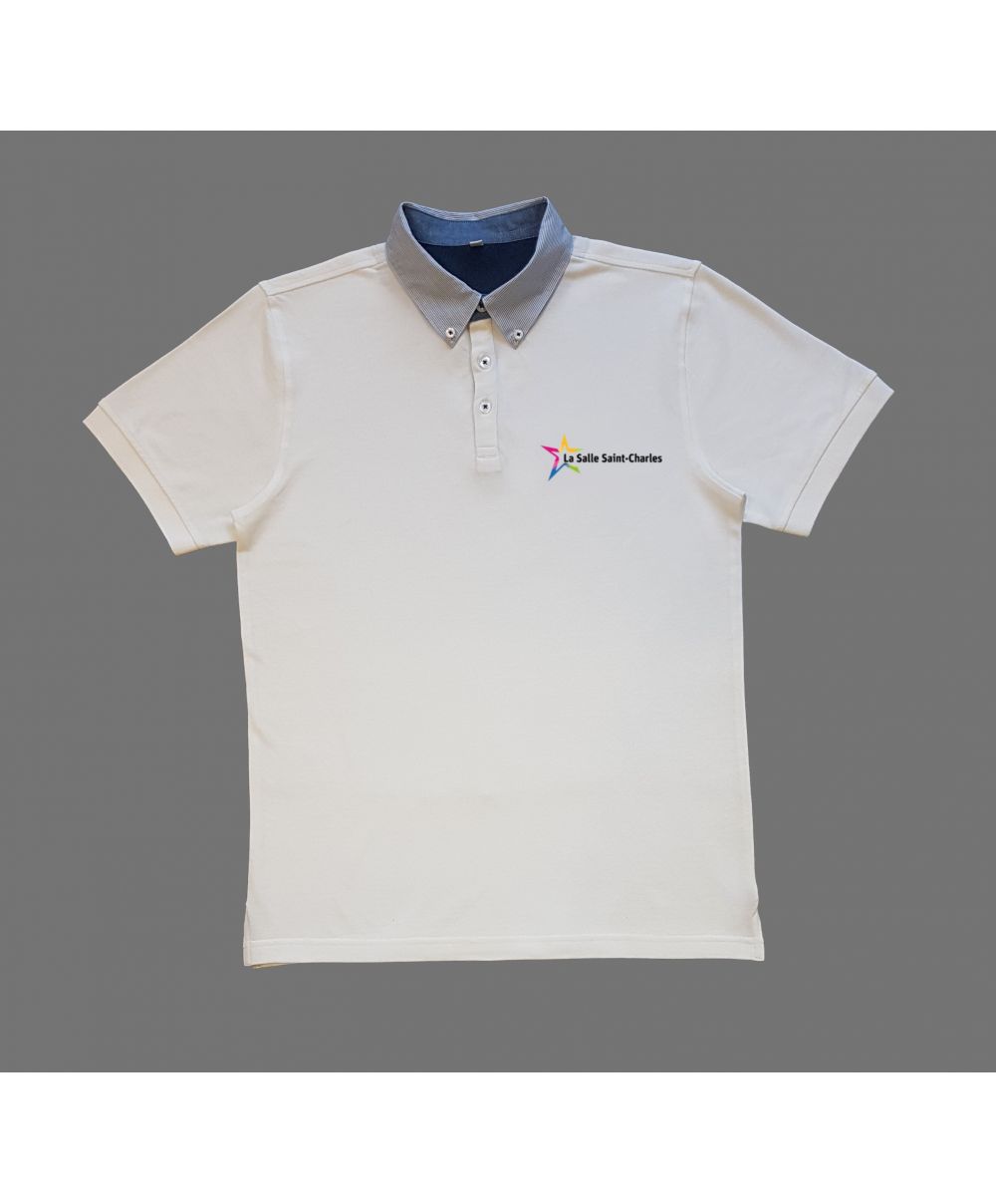 Garçon - Polo droit blanc maille piquée Logo brodé  - Collège La Salle Saint-Charles